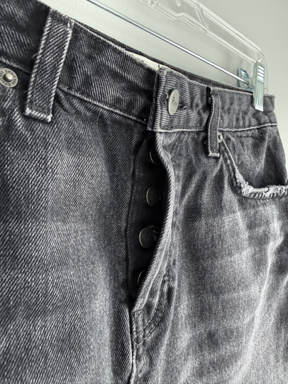 Reformation Denim Retooled Mini Skirt Pacific Washed Black 27 Raw Hem Distressed - Picture 13 of 16